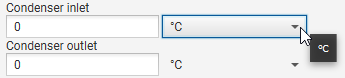 Changing the unit for condenser inlet temperature by clicking the down arrow.