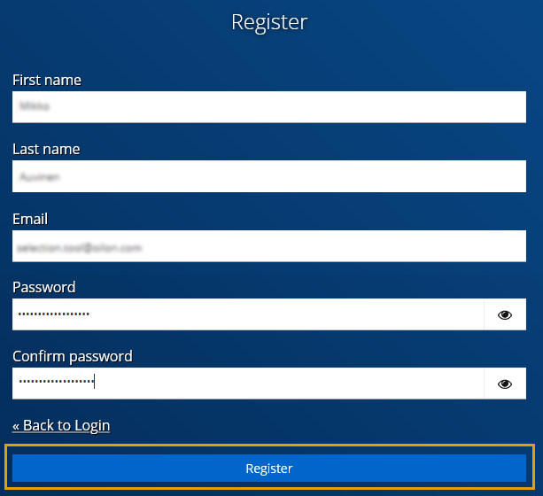 Account registration window