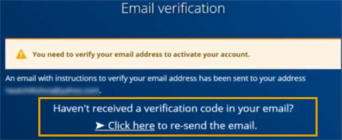 Re-send email link in the Verify email note.