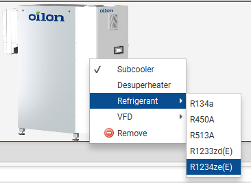 Heat pump image with menu -> refrigerant -> R1234ze(E)